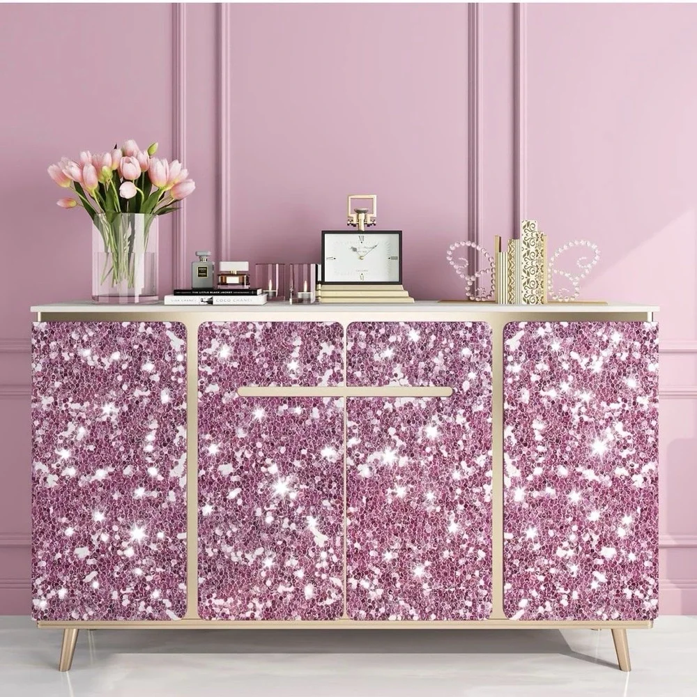 Rewallpaper 15.8inx23ft Pink Glitter Peel And Stick Wallpaper